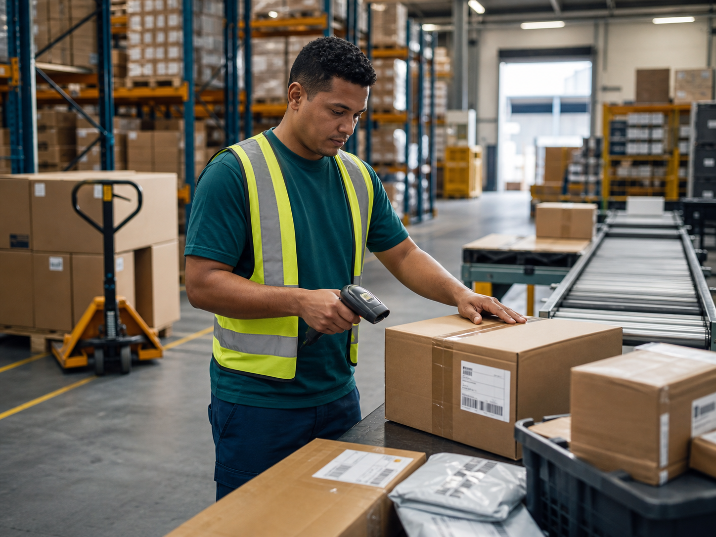 Profissional trabalhando em uma operacao logistica