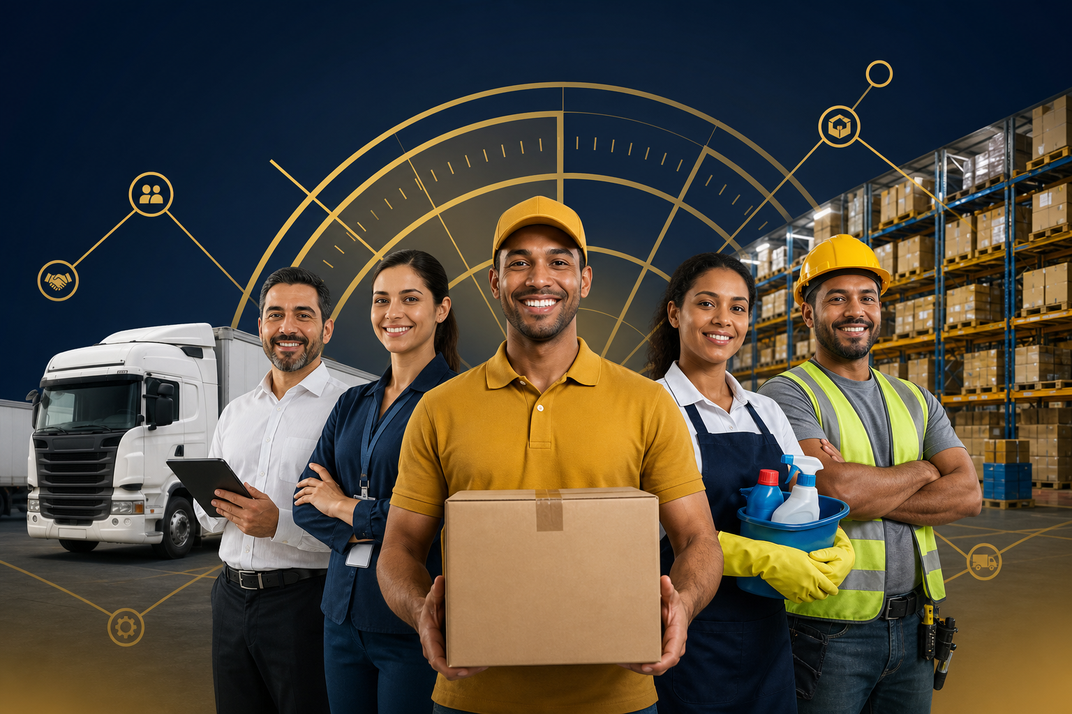 Equipe de trabalho, logistica e operacao representando o PrestFacil